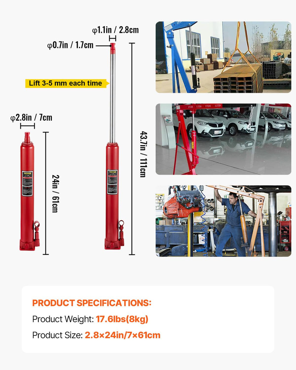 VEVOR mounted on engine hoist in workshop showing seamless integration