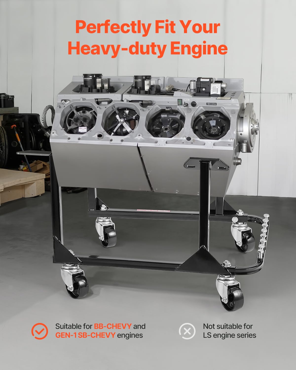 VEVOR mounted GEN-1 SB-Chevy engine rotated to access service areas