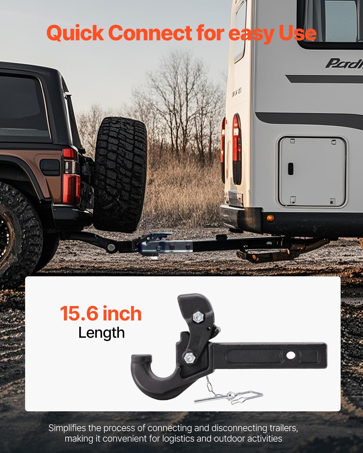 VEVOR pintle hook installed on truck illustrating heavy-load towing readiness