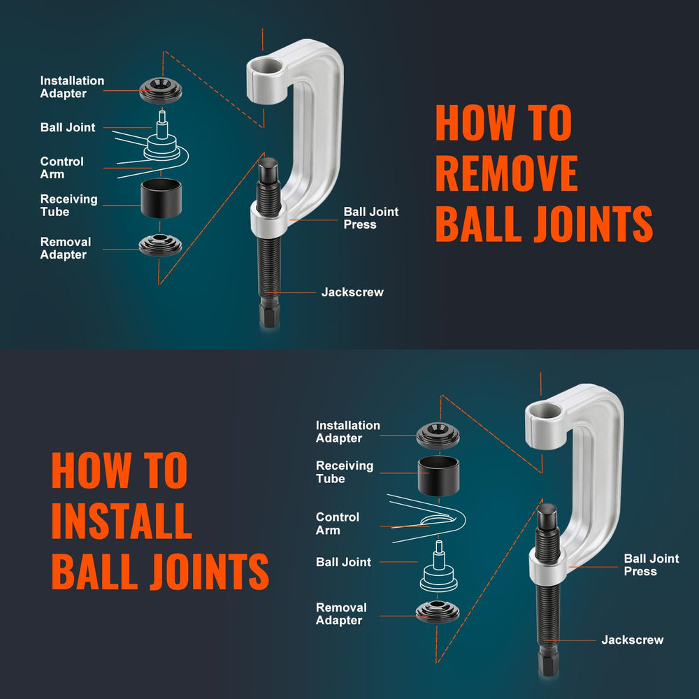 VEVOR press kit being used on truck suspension to simplify ball joint removal