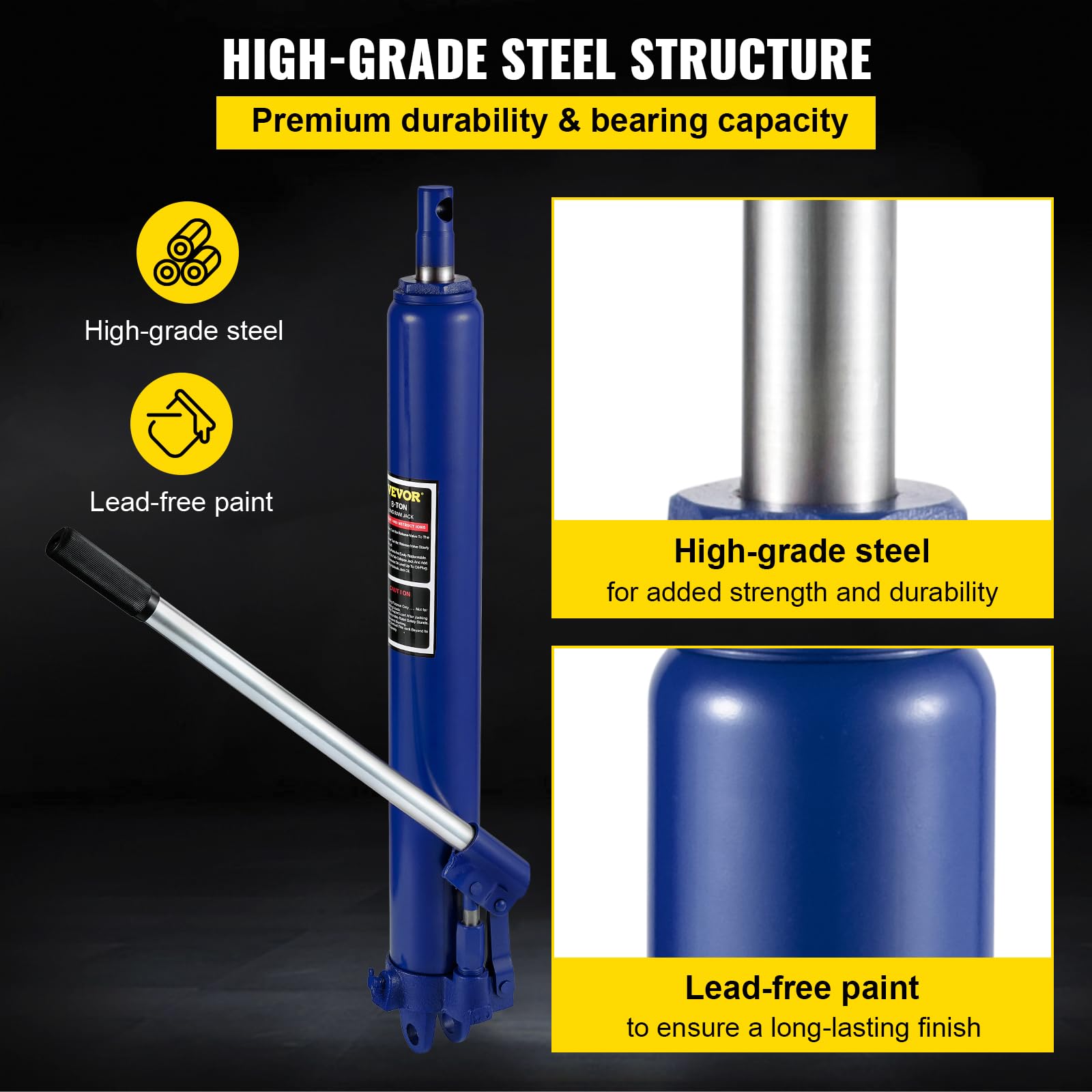 VEVOR ram fully extended to maximum height for increased reach and clearance