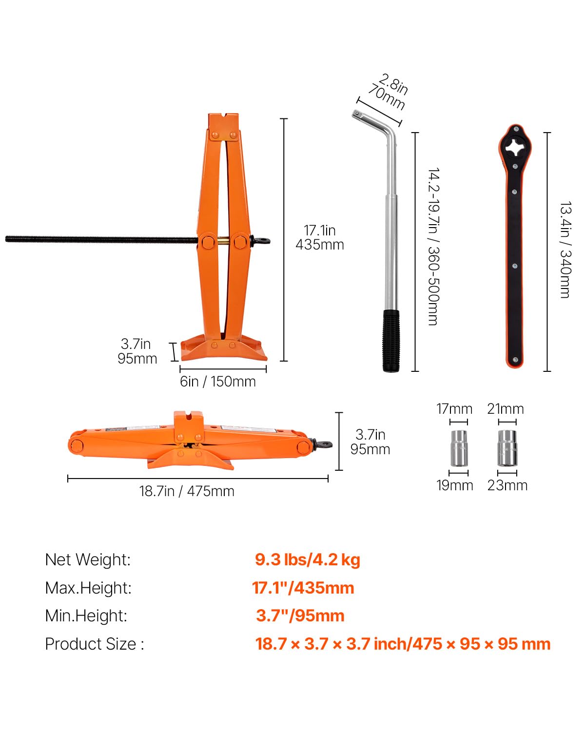 VEVOR ratchet wrench and universal socket for quicker height control