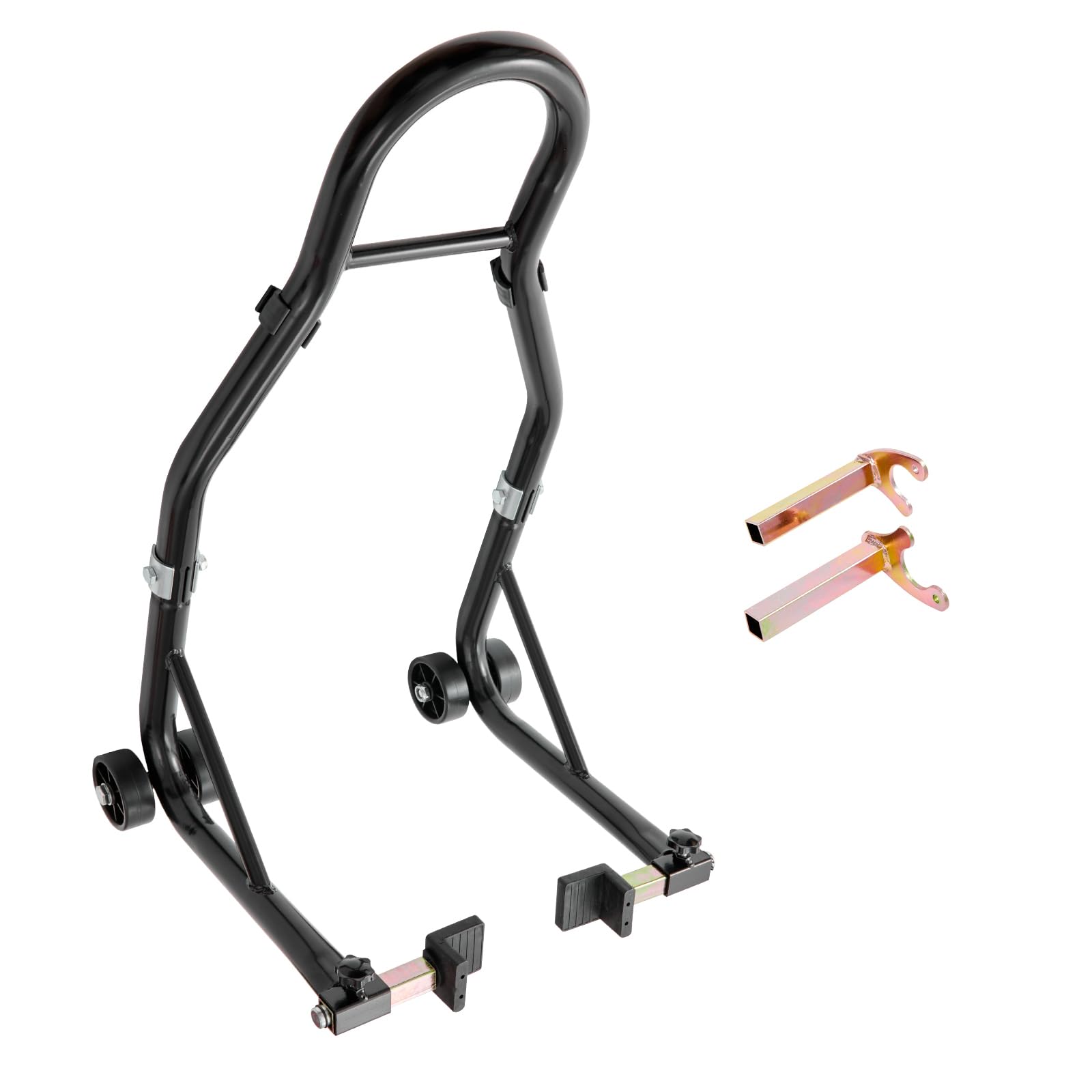 VEVOR front view of rear wheel stand showing sturdy base and load capacity benefit
