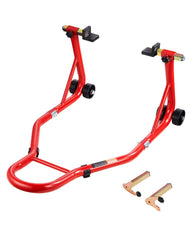 VEVOR rear wheel stand front view showing sturdy frame and red finish for reliable lifting