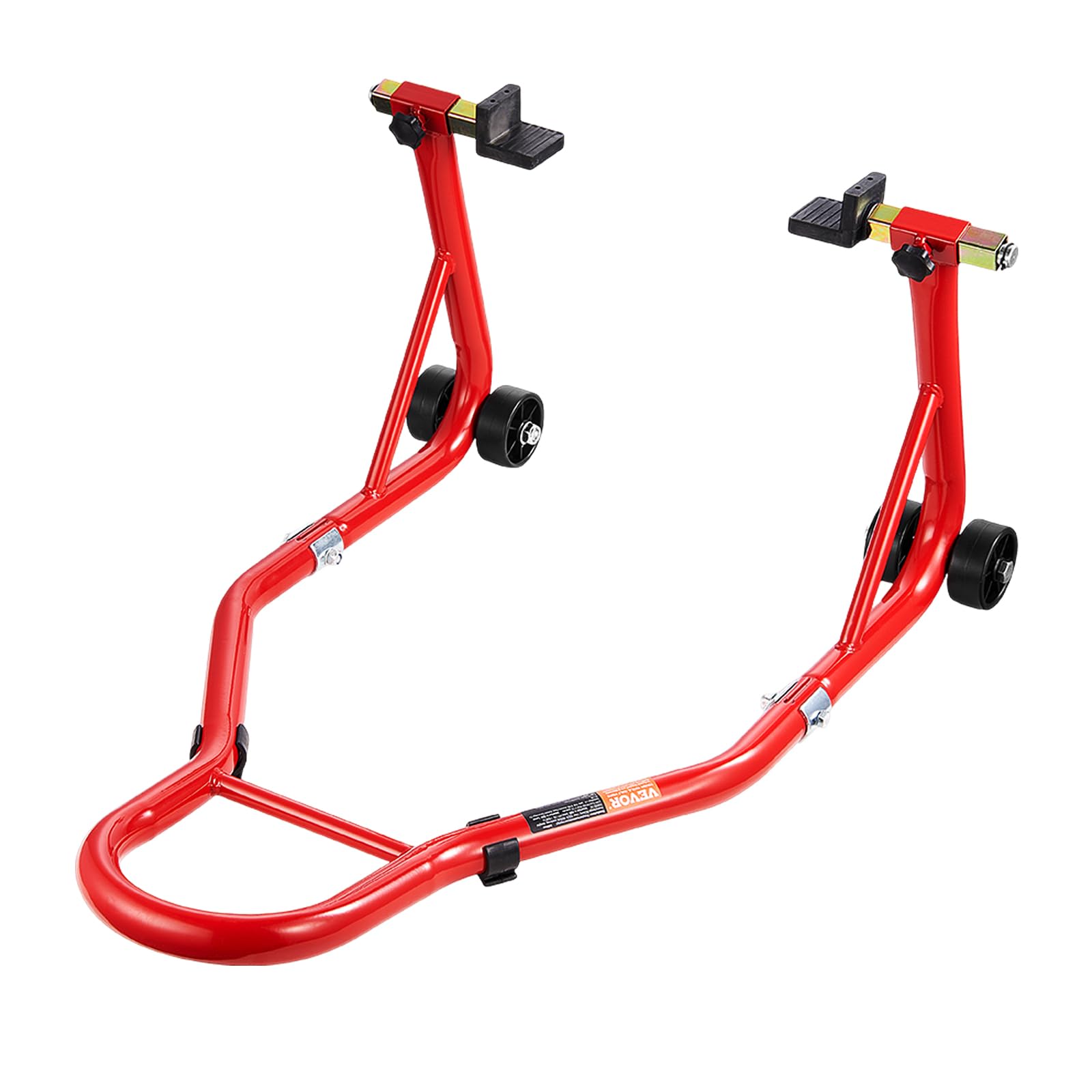 VEVOR packed rear wheel stand next to ruler showing compact boxed scale for storage