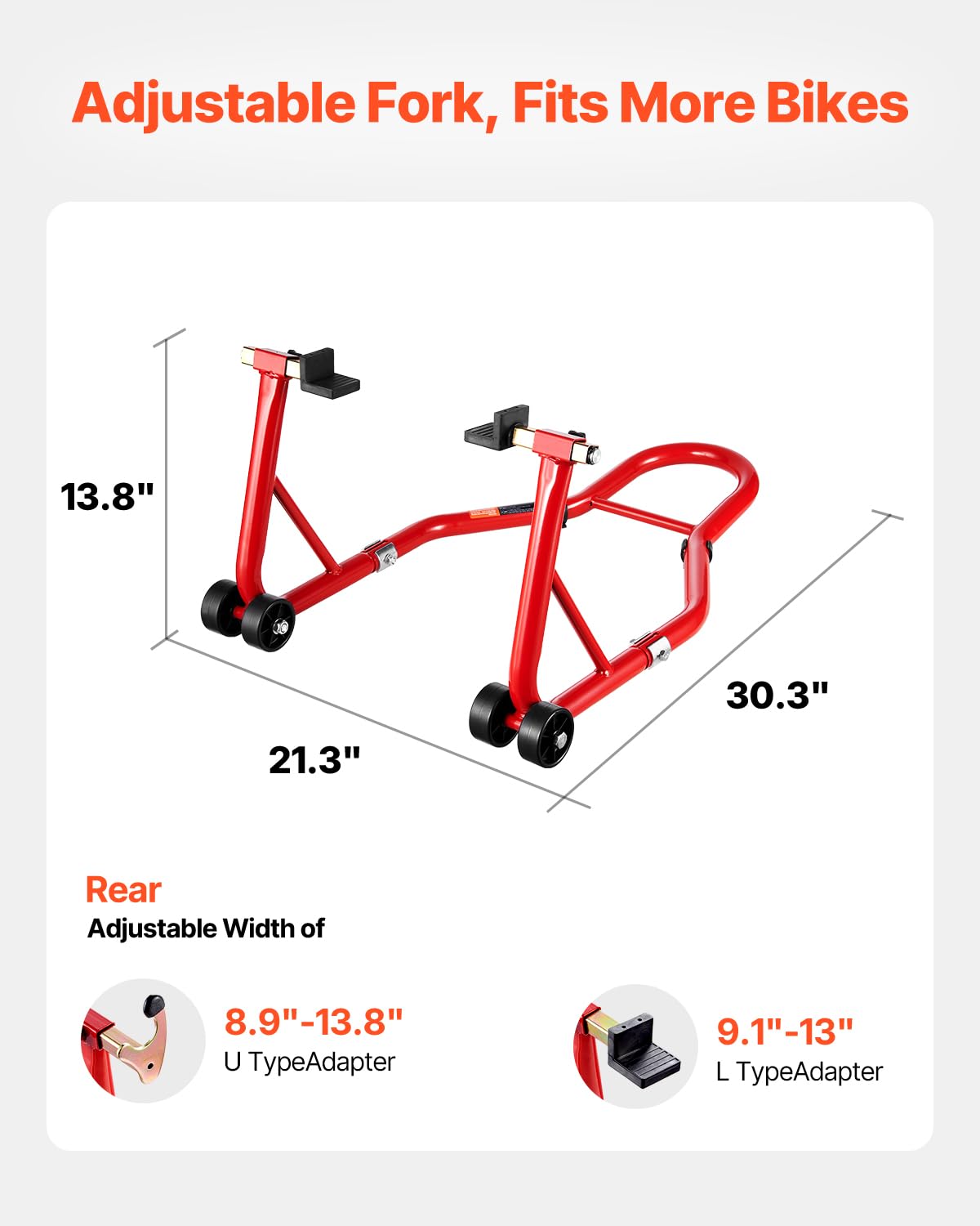 VEVOR U-shaped fork head close-up with rubber feet protecting swingarm surfaces