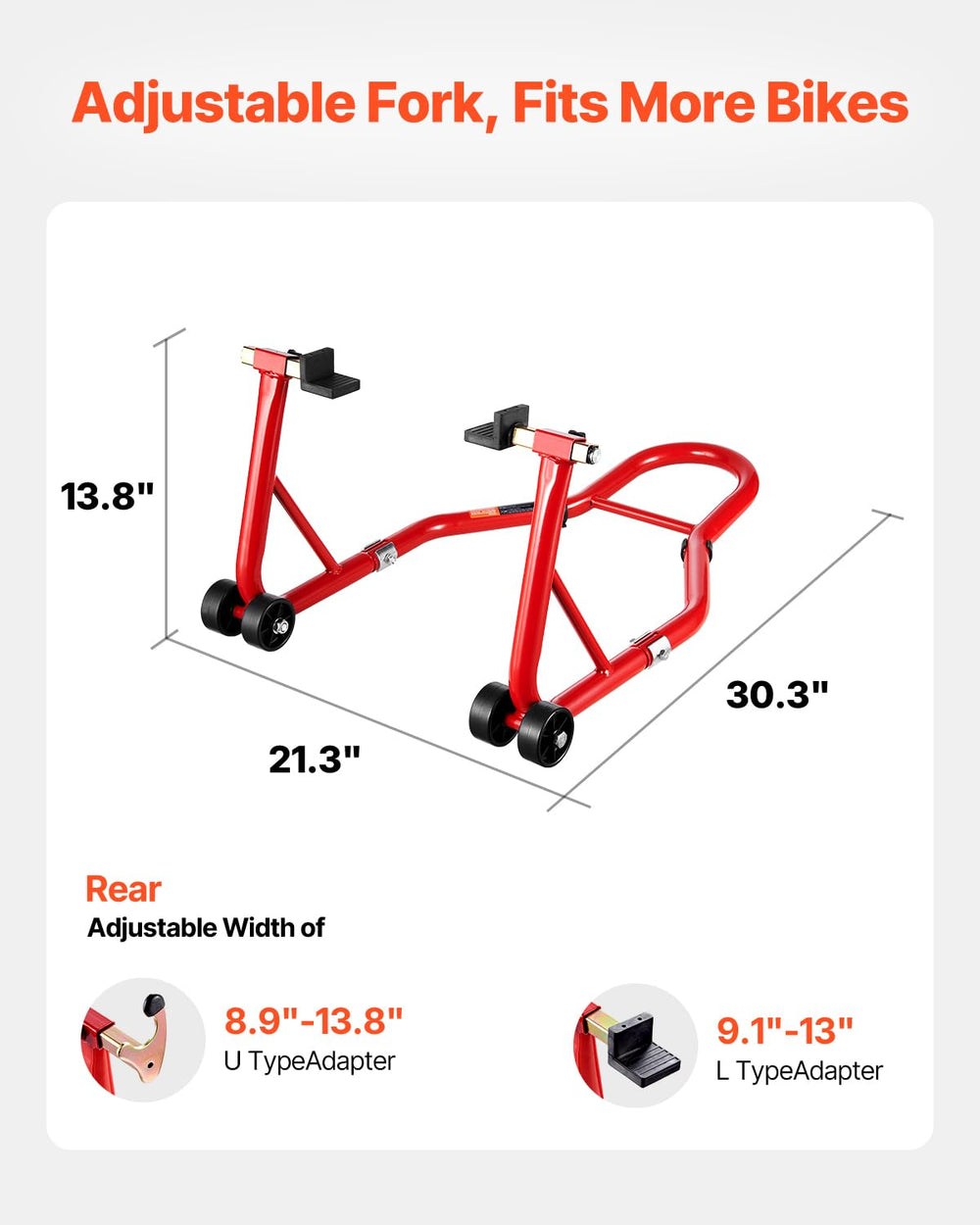 VEVOR U-shaped fork head close-up with rubber feet protecting swingarm surfaces