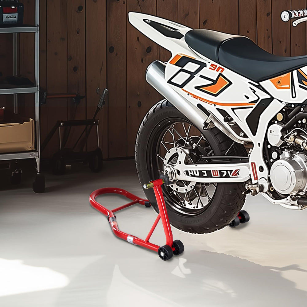 VEVOR width adjustment being measured to fit swingarm spacing for precise installation