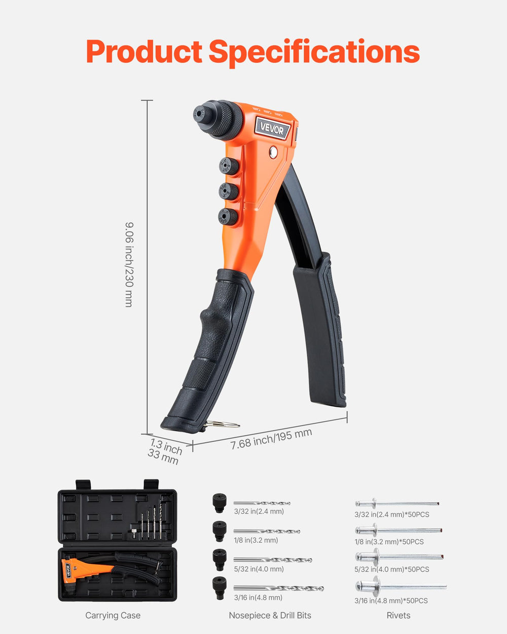 VEVOR rivet gun being used on metal panel demonstrating secure fastening