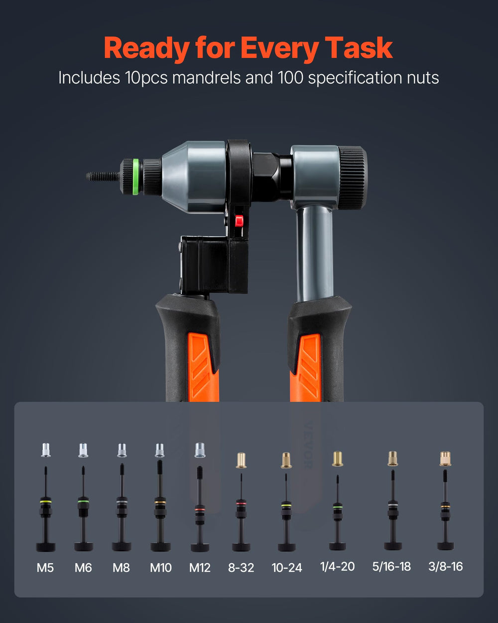 VEVOR open carrying case with tool, mandrels, and nuts organized for transport