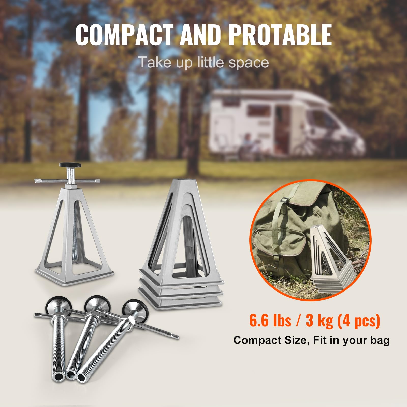 VEVOR jack next to ruler demonstrating compact dimensions and lightweight benefit