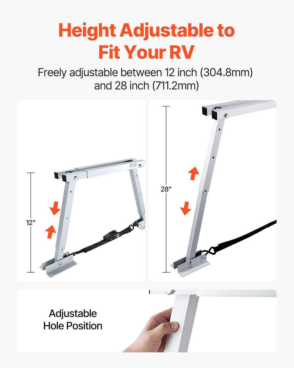 VEVOR close-up of height adjustment holes showing quick precise fit