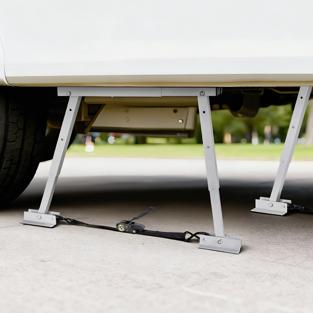 VEVOR folded stabilizer inside RV storage bay showing convenient portability