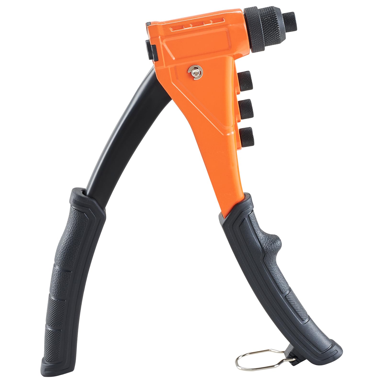 VEVOR rivet gun placed next to ruler to show compact size and scale
