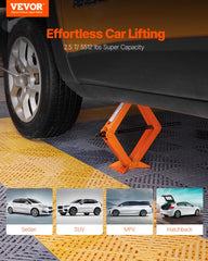 VEVOR scissor jack side profile emphasizing robust steel construction