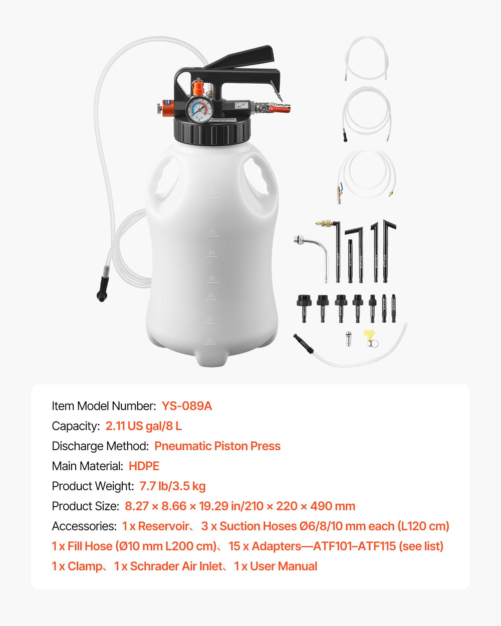 VEVOR pump next to a hand for scale showing portable, shop-friendly size