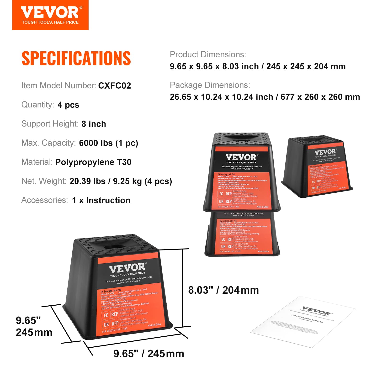 VEVOR block beside hand to show portable size and convenience