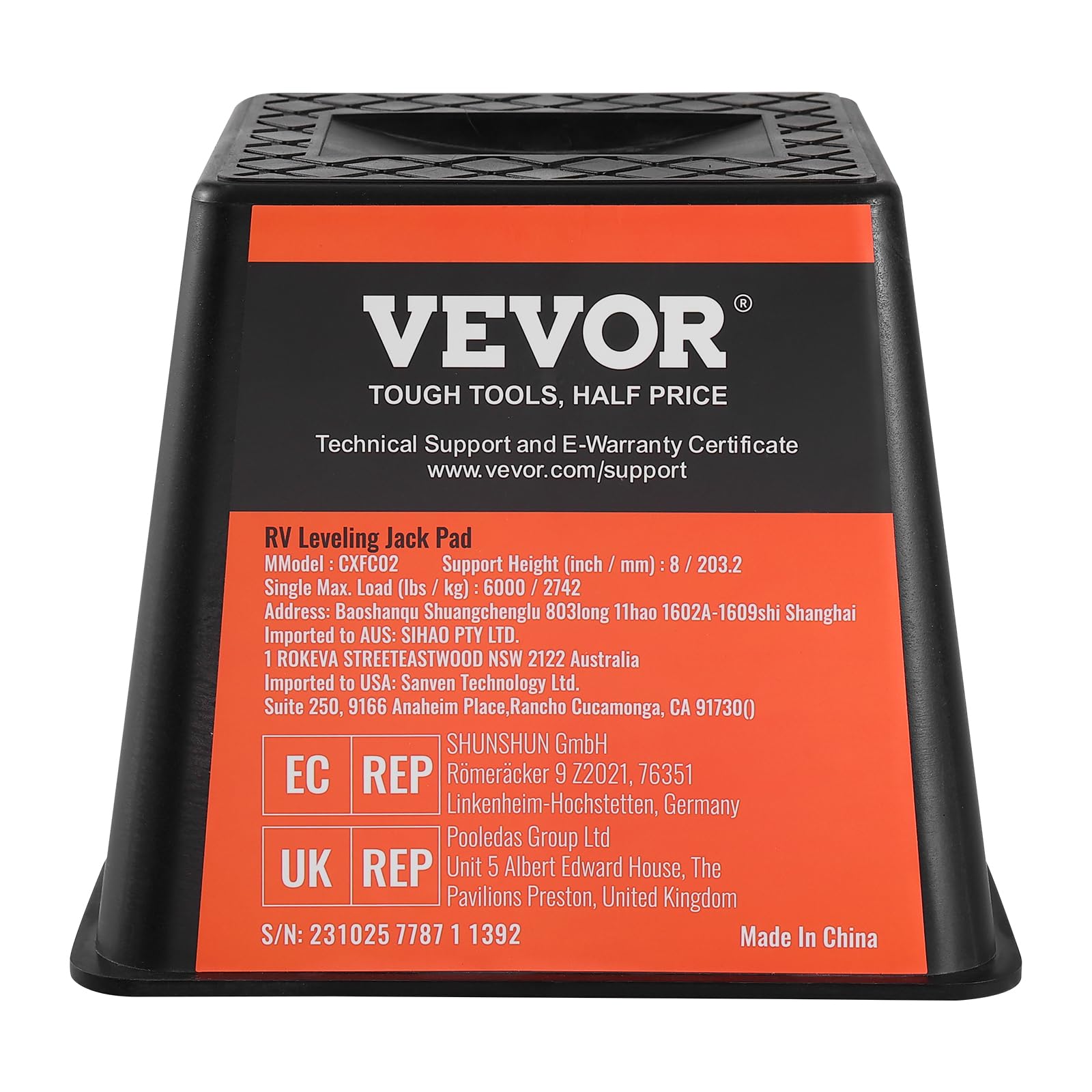VEVOR stacked blocks stored compactly in trailer cargo for easy access