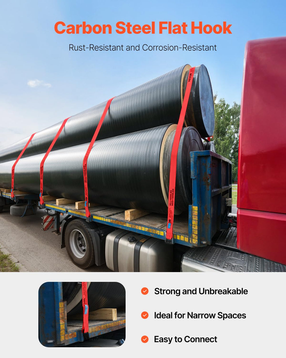 VEVOR strap length laid out showing full 30-foot reach and easy measurement