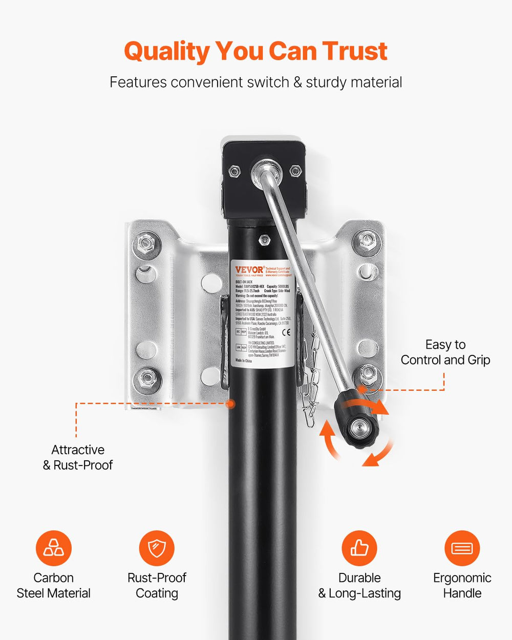 VEVOR swivel locked in travel position for compact stowage and safe towing