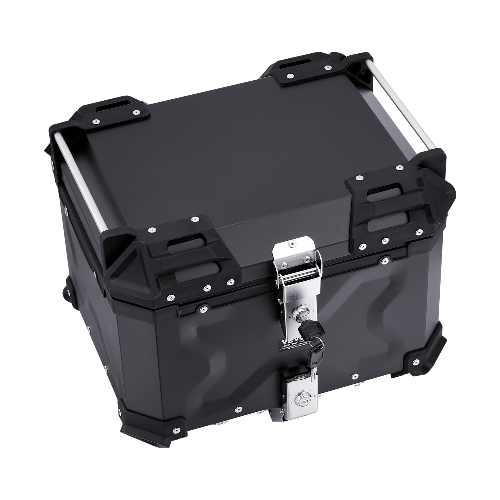 VEVOR top box next to helmet illustrating 55L capacity and scale