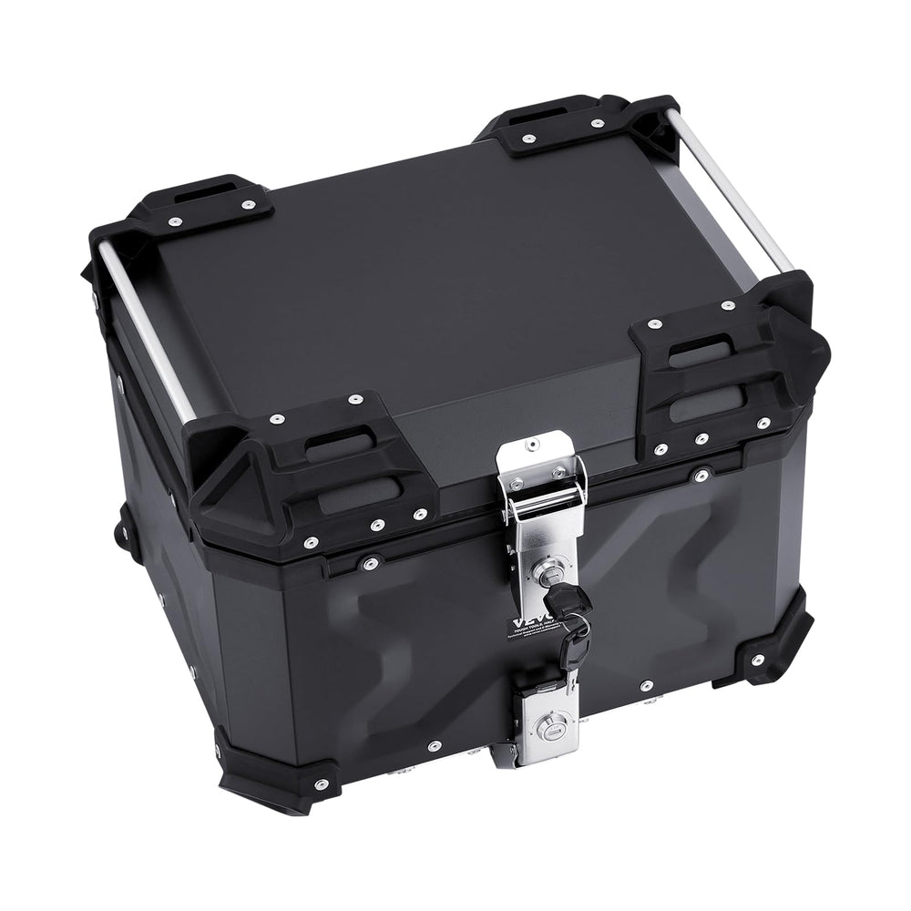 VEVOR top box next to helmet illustrating 55L capacity and scale