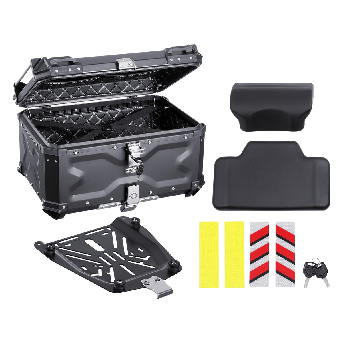VEVOR top case front view showing sturdy alloy shell and lock for secure storage