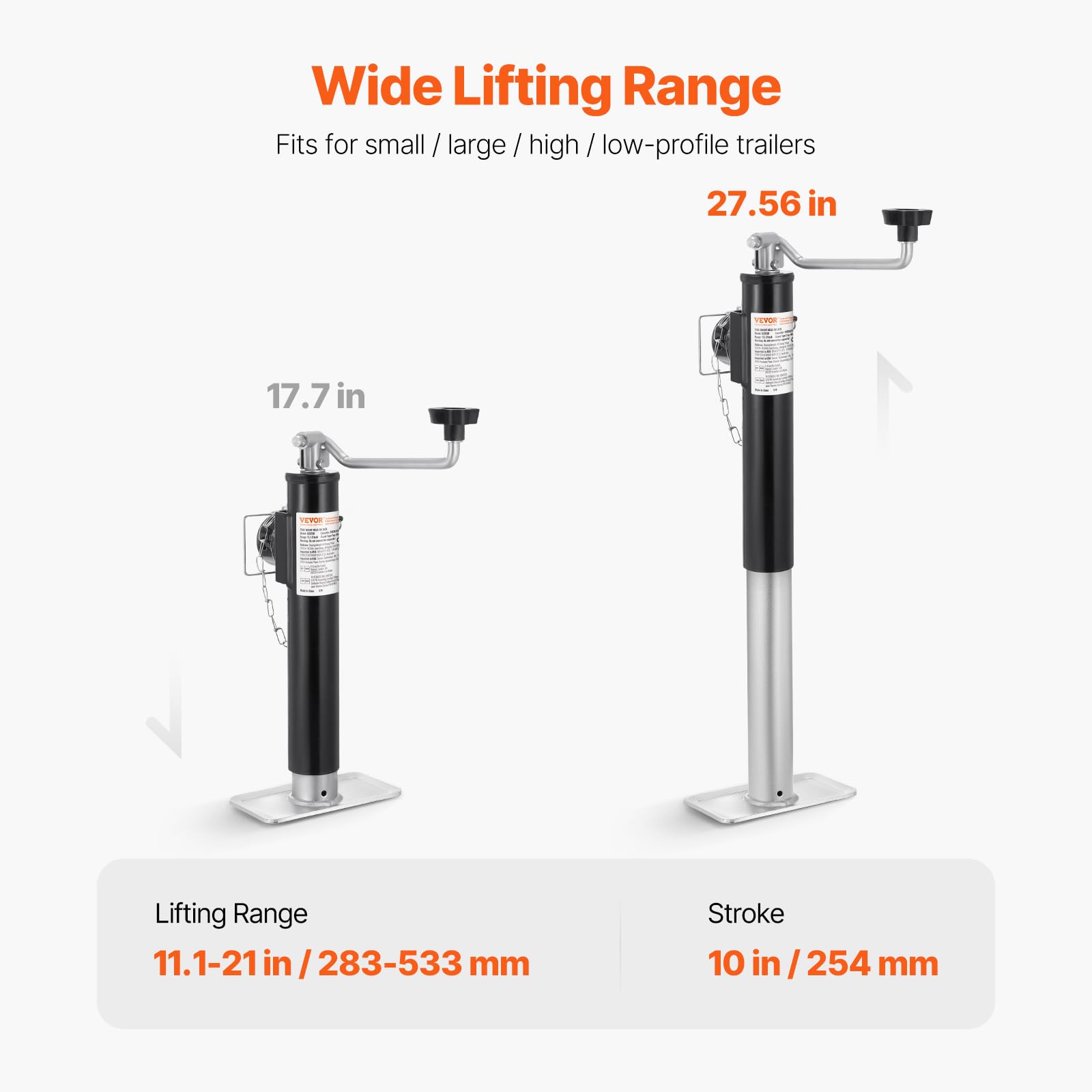 VEVOR handle and crank view showing ergonomic manual operation benefit