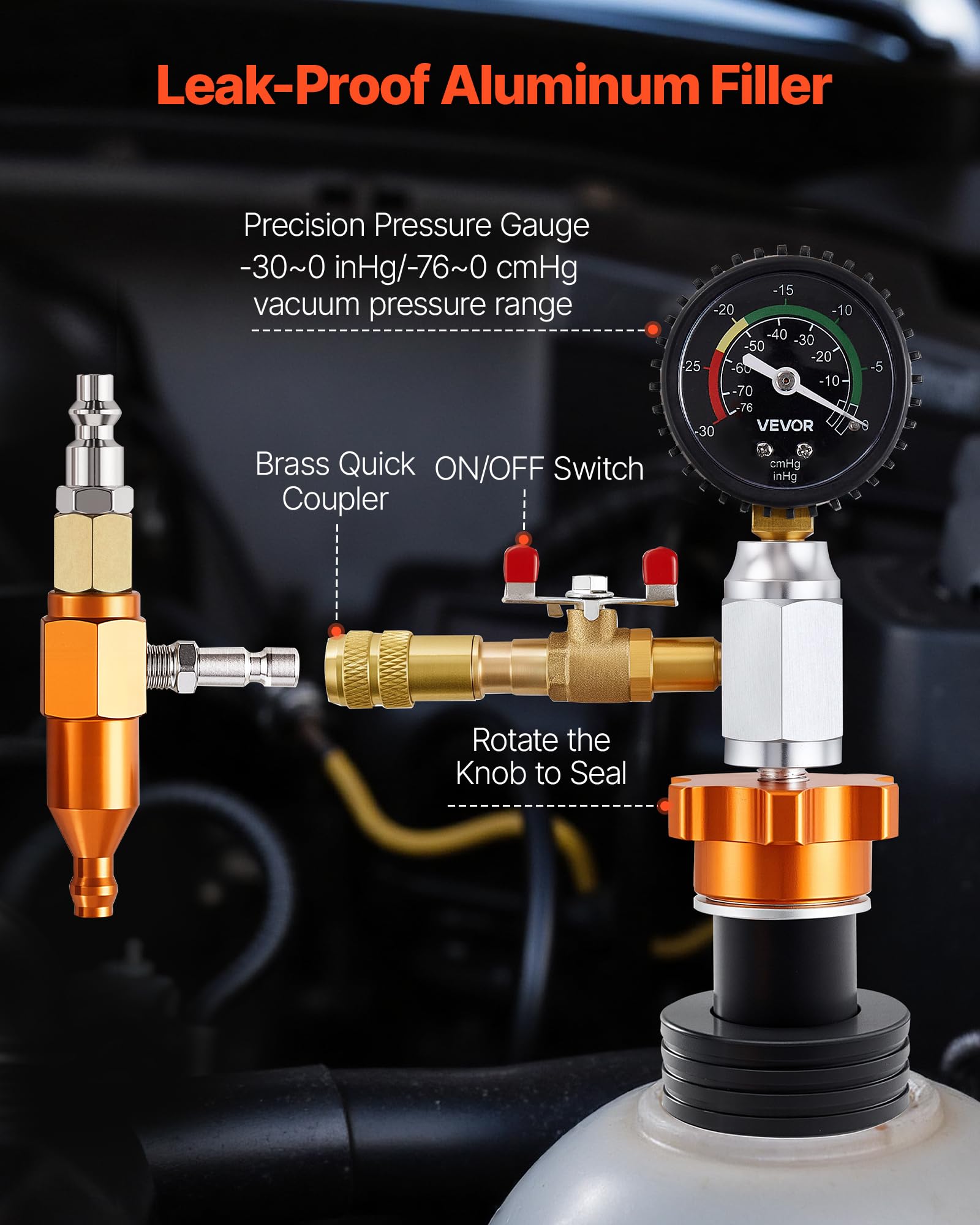 VEVOR clear fill hose with visible flow and inline filter for clean coolant transfer