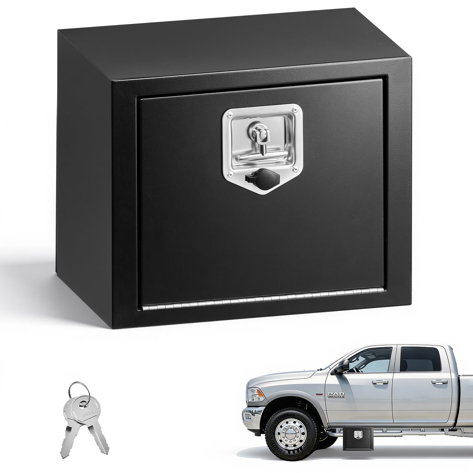 VEVOR front view of underbody toolbox showing compact secure profile