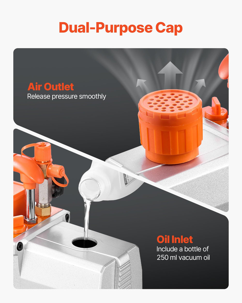 VEVOR included vacuum oil bottle for immediate operation