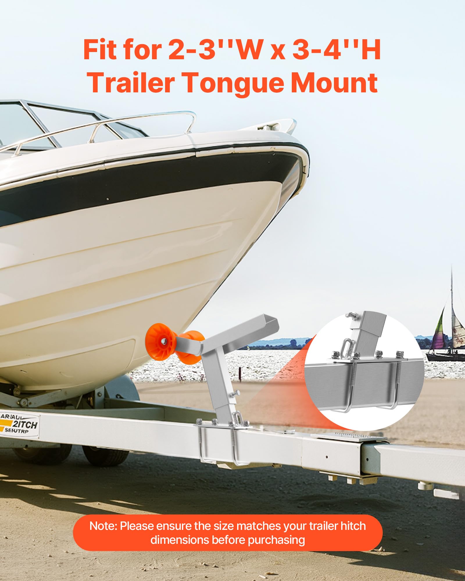 VEVOR U-bolt and clamp assembly securing the winch stand to trailer tongue for stable towing