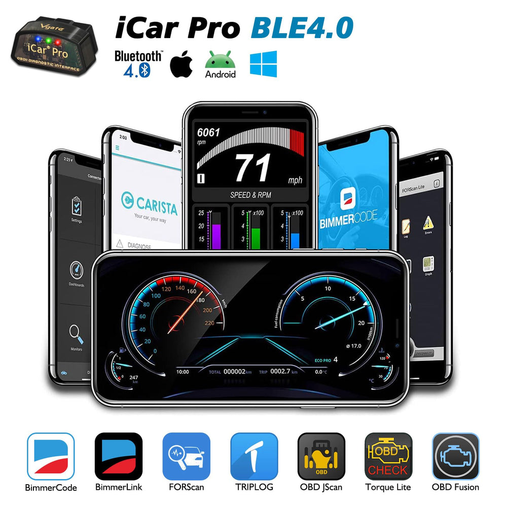 JUTA Vgate iCar Pro with smartphone app displaying live engine data for fast diagnostics