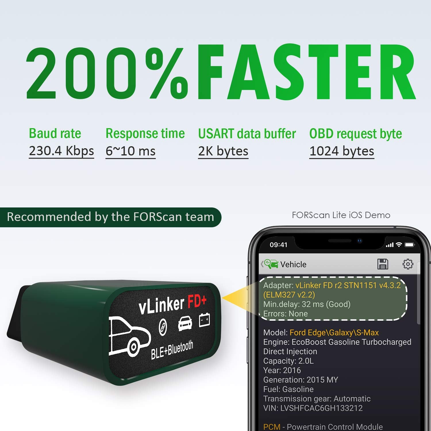 Vgate vLinker FD Plus internal chipset close-up highlighting faster communication benefit