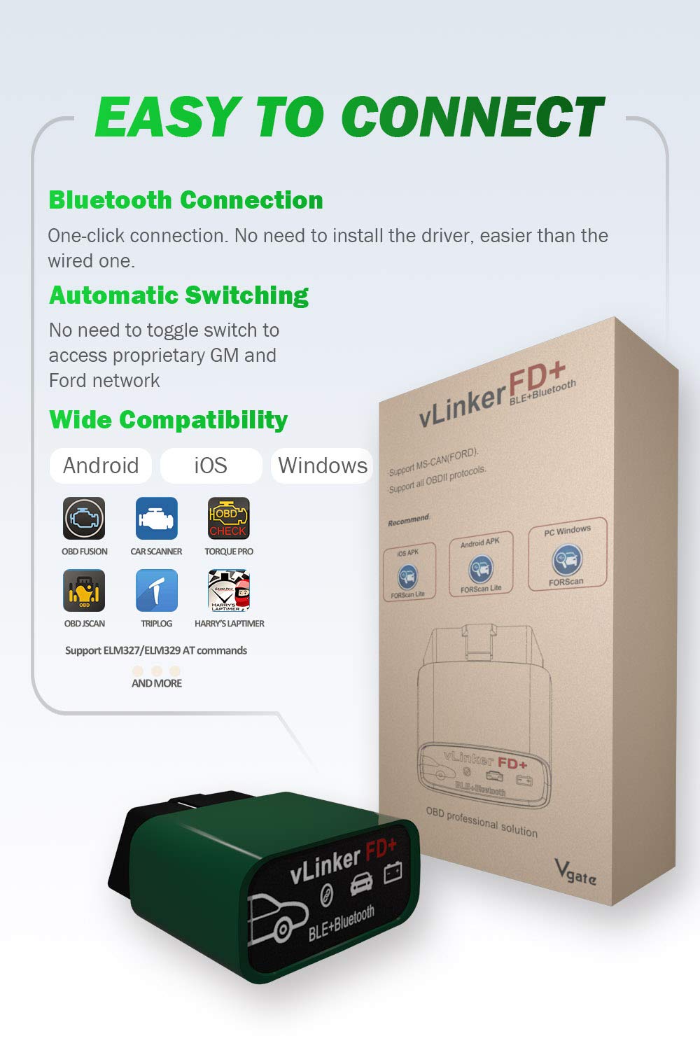 Vgate vLinker FD Plus firmware QR code being scanned for easy updates benefit