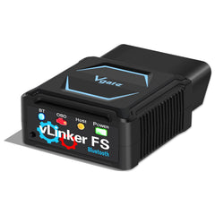 Vgate vLinker FS front view showing compact Bluetooth adapter and indicator light