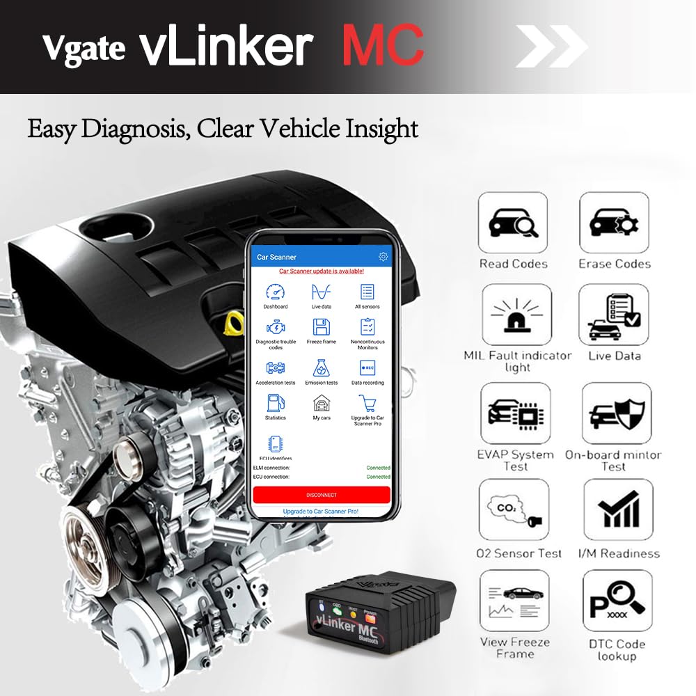 Vgate vLinker MC LED indicator detail showing connection status for quick confirmation