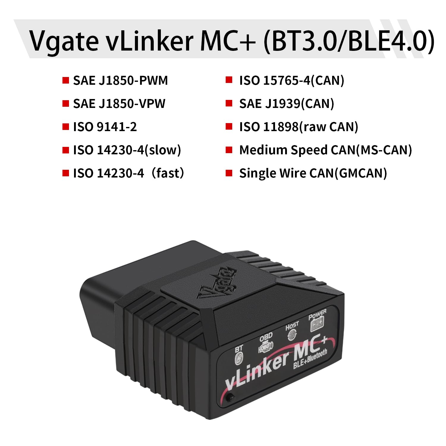 Vgate vLinker MC+ close-up of OBD connector highlighting secure fit and reliability benefit