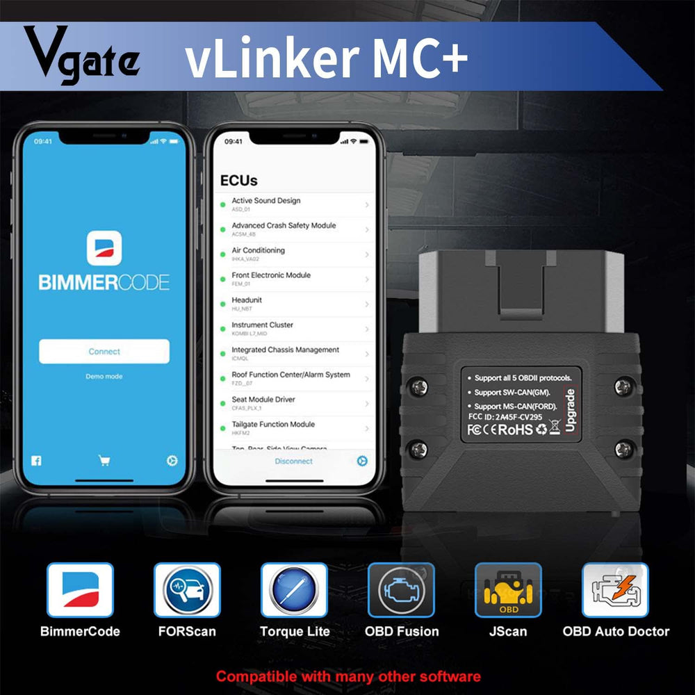 Vgate vLinker MC+ LED indicator detail showing connection status and quick feedback benefit