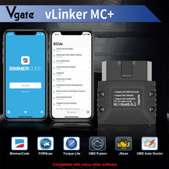 Vgate vLinker MC+ LED indicator detail showing connection status and quick feedback benefit