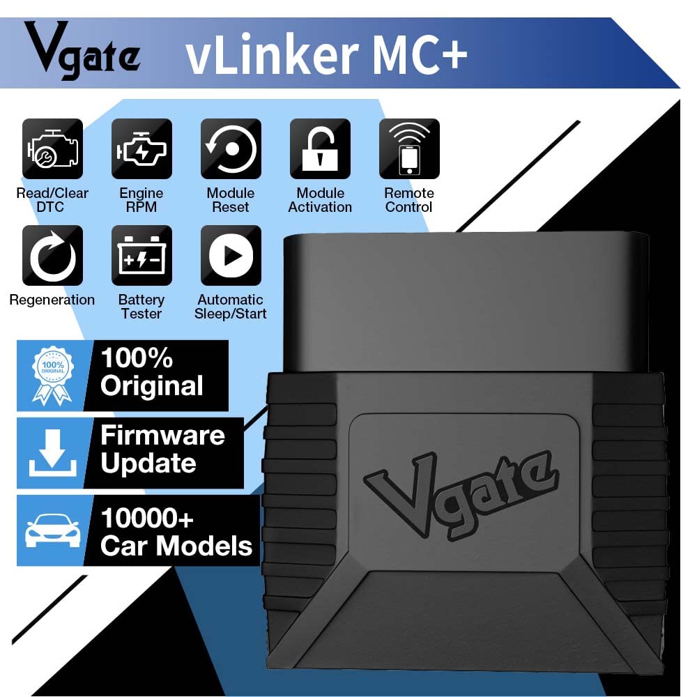 Vgate vLinker MC+ paired with smartphone app illustrating live diagnostics and convenience benefit