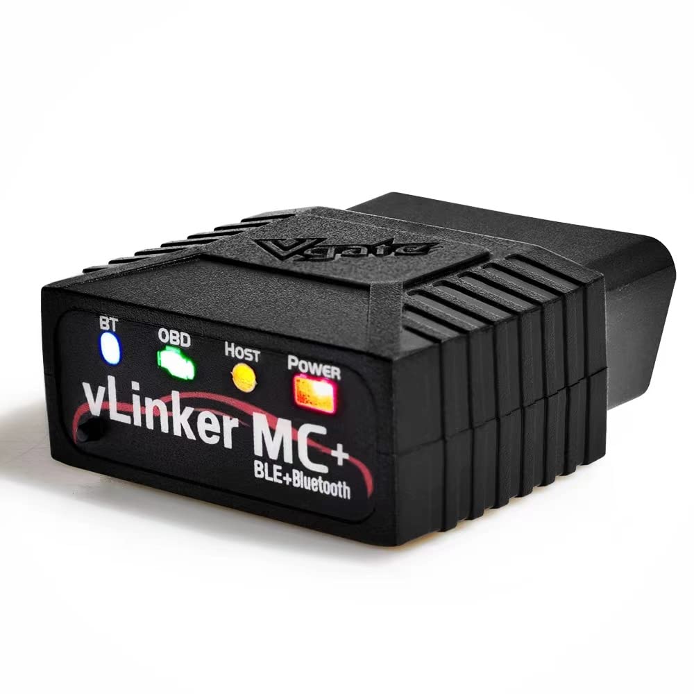 Vgate vLinker MC+ front view compact Bluetooth OBD2 adapter for easy diagnostics