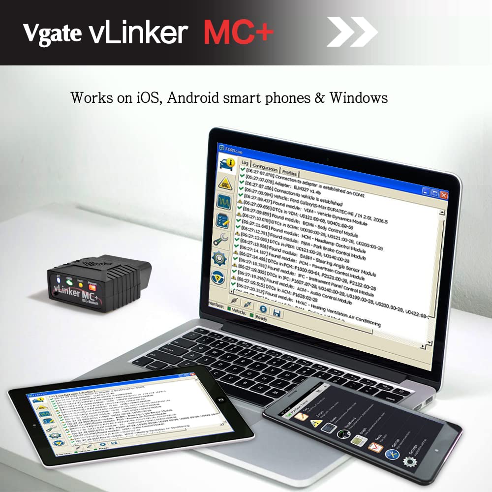 Vgate vLinker MC+ label and connector pins showing clear markings and reliable contact