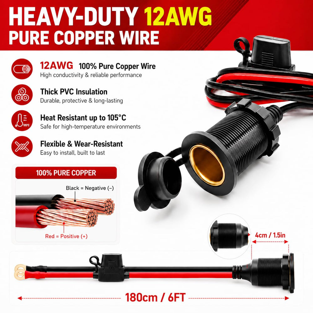 vgoviwin 12AWG cable with red and black ring terminals for safe battery connection