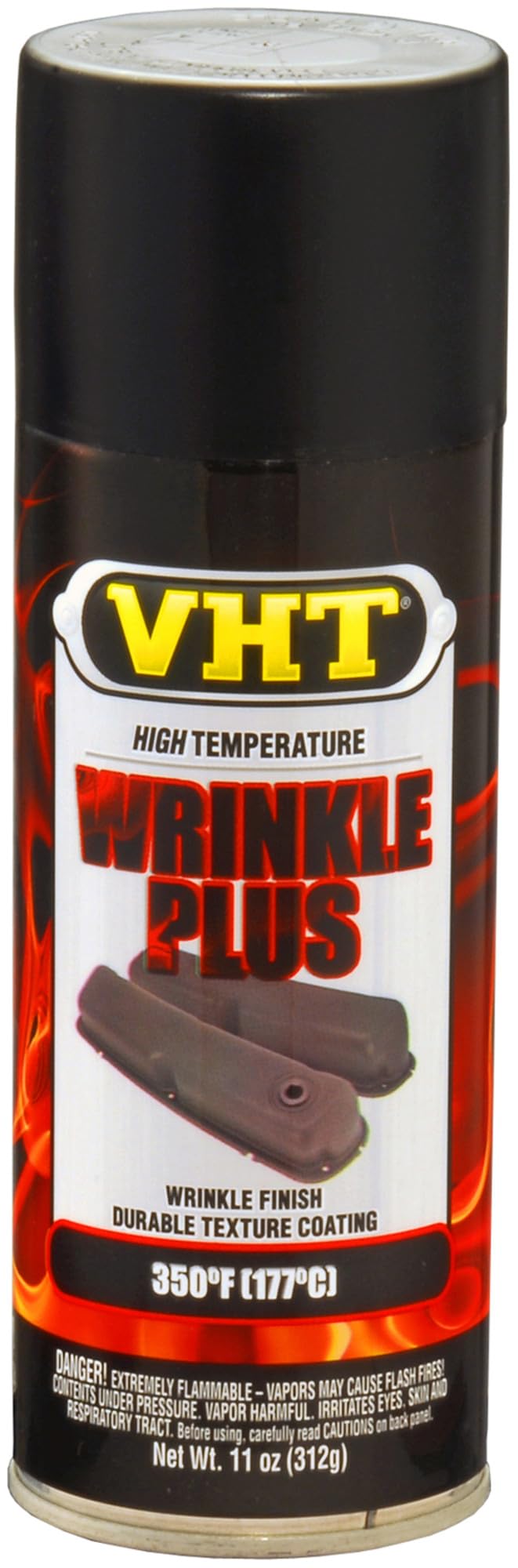 VHT aerosol can front view showing label and flat black finish benefit