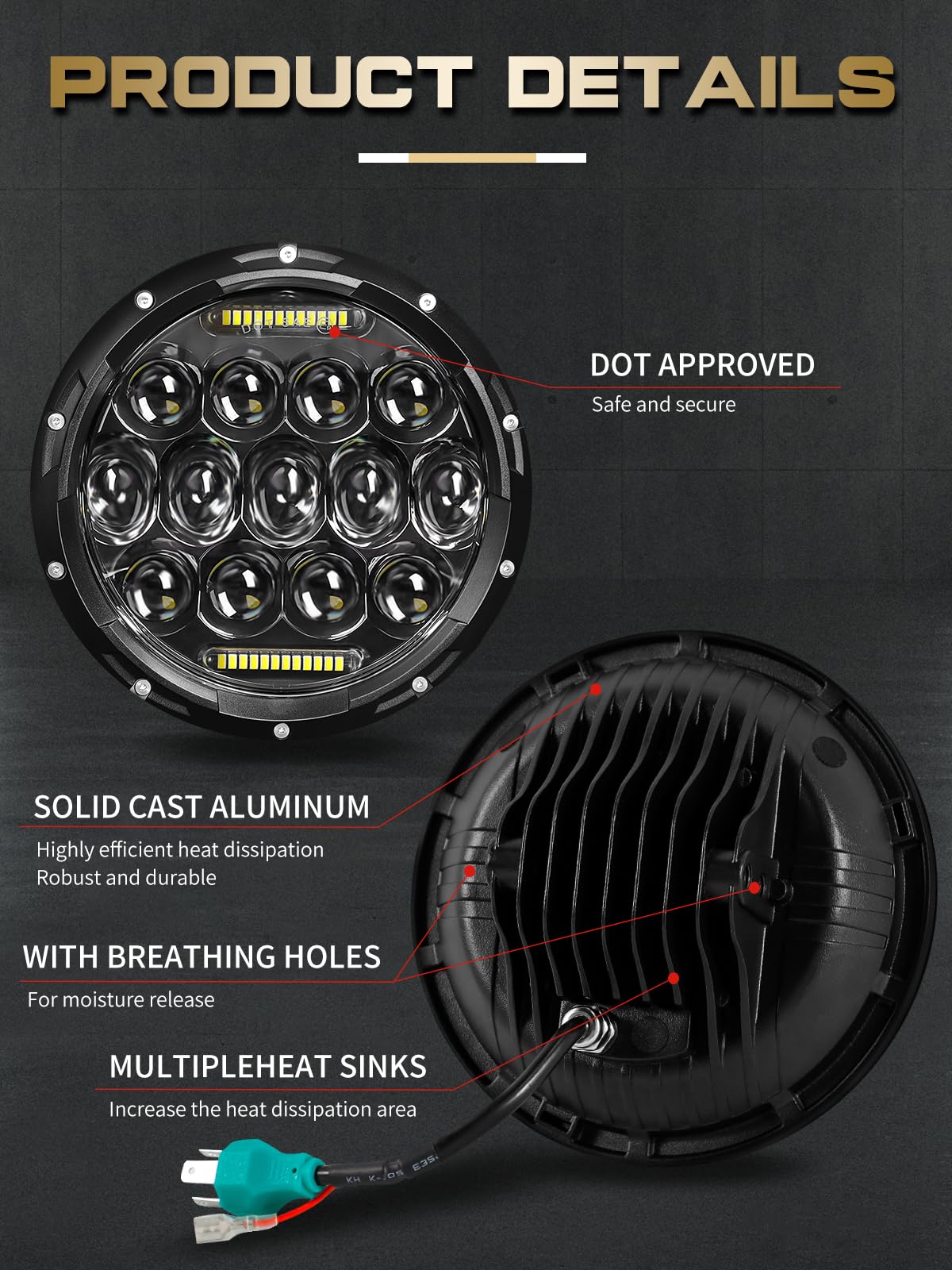 VI9000 beam pattern on dark road, clearer road illumination benefit