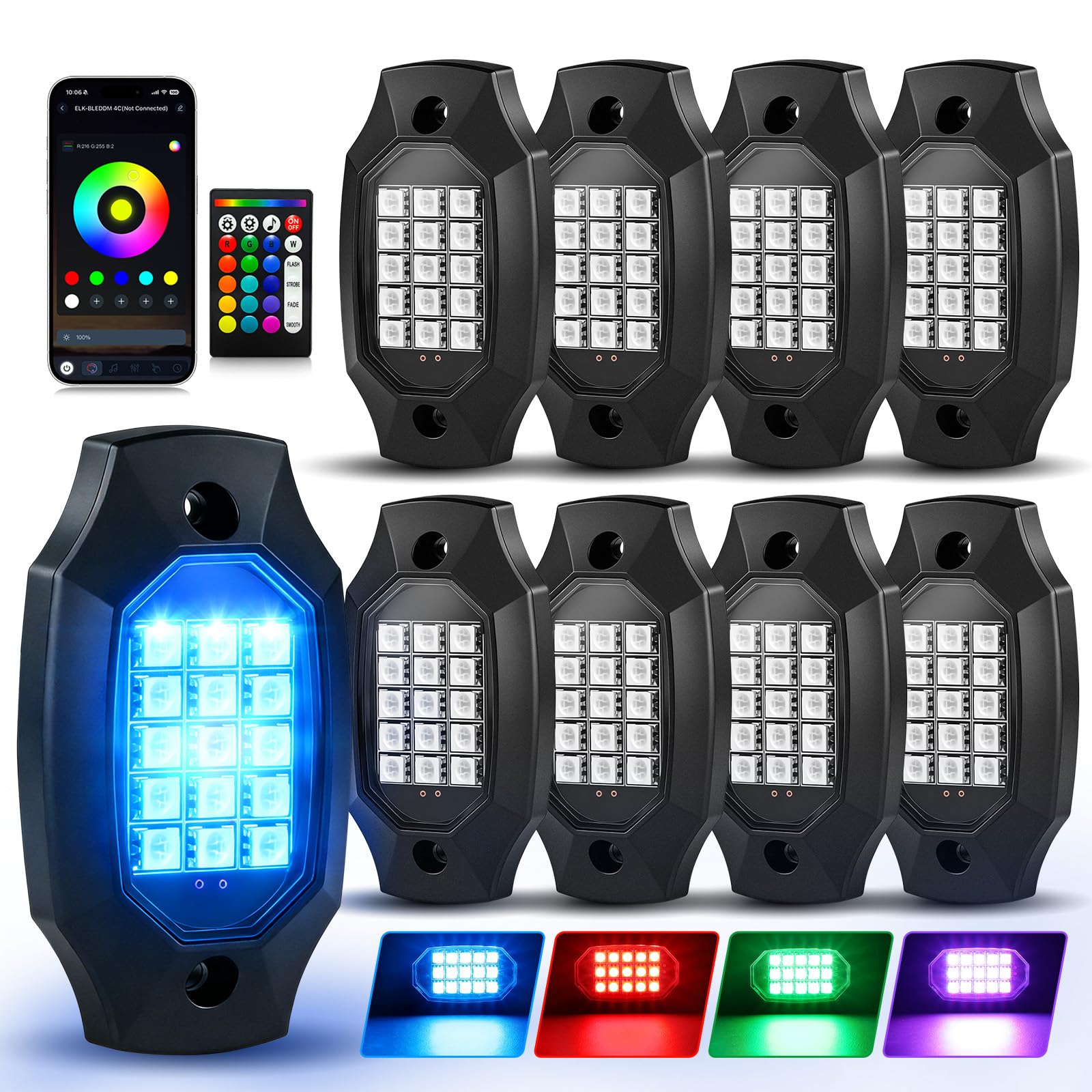 VI9000 front view of mounted rock lights shows bright underglow benefit