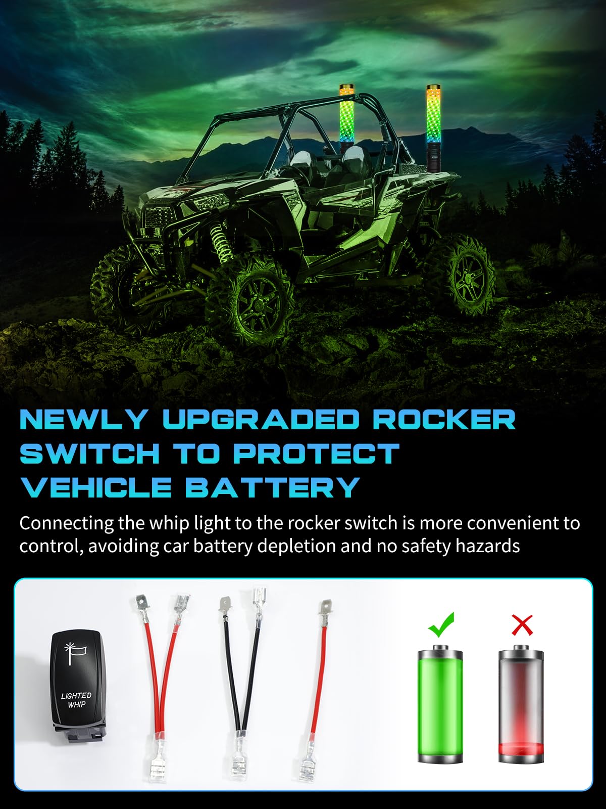 VI9000 installed on UTV side view illustrating improved visibility and eye-catching effect