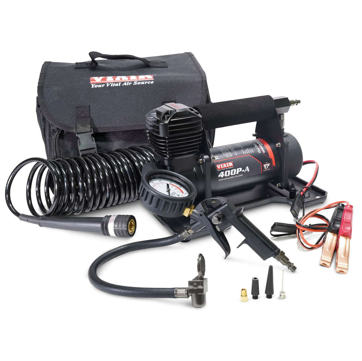 VIAIR 400P-A EF front view showing compact portable compressor and controls
