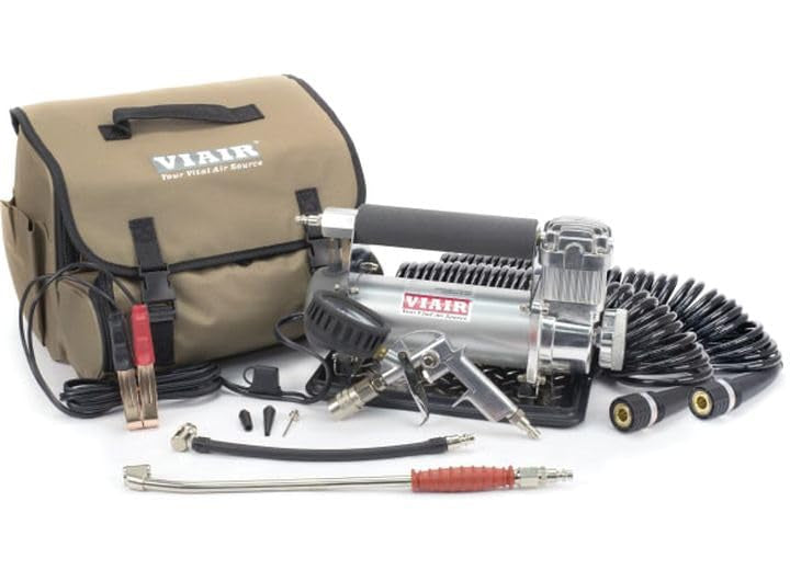 VIAIR next to toolbox to show compact scale and easy stowage for trips